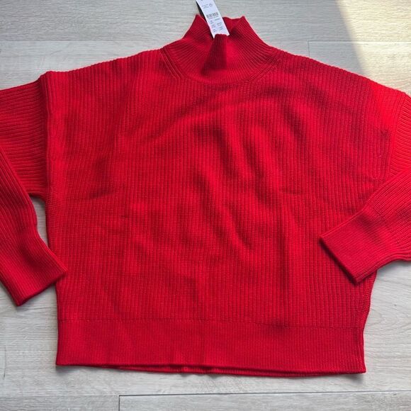 J Crew Cotton Mock Neck Ribbed Sweater Red Size M NWT - Picture 3 of 4